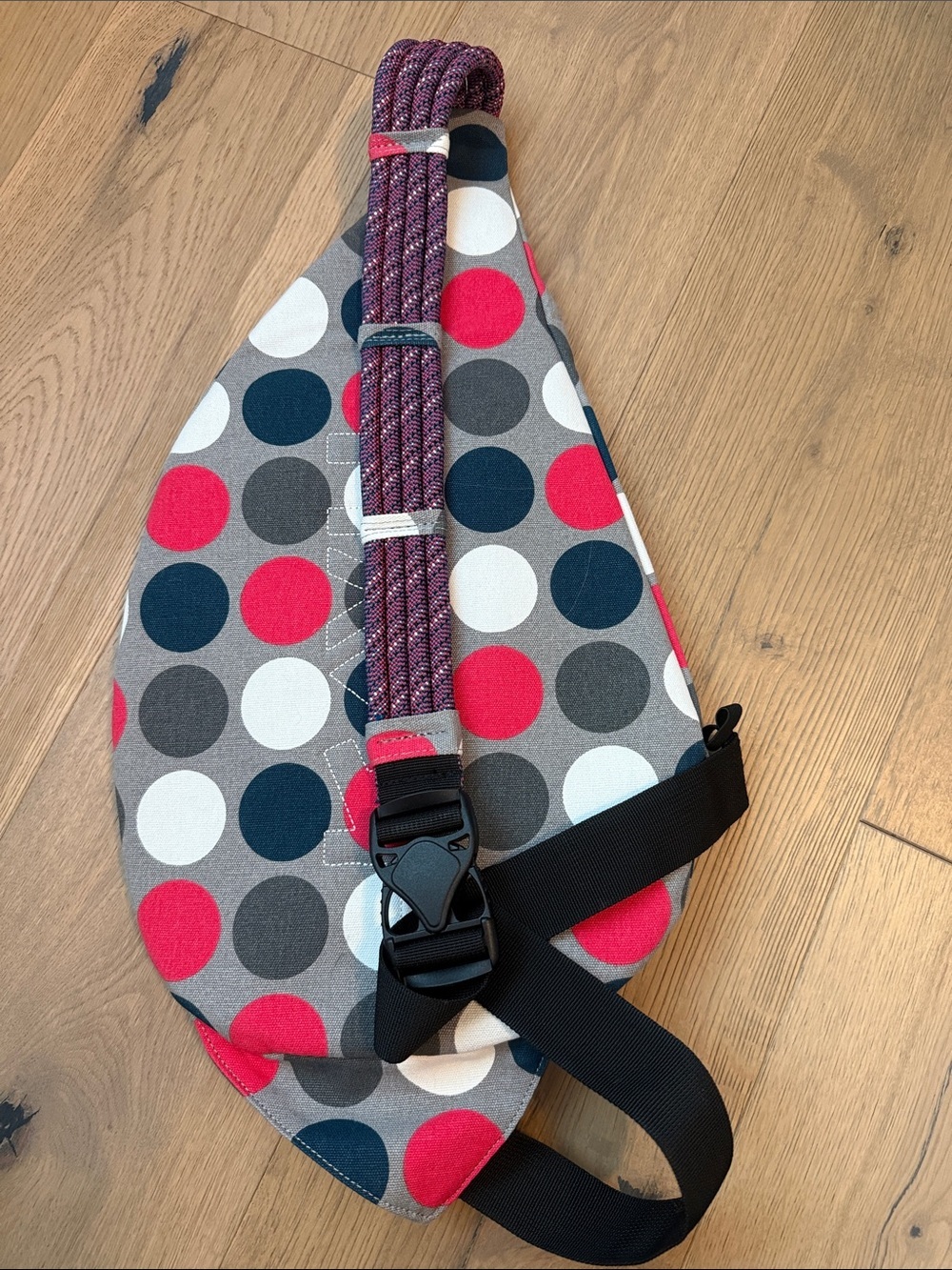 KAVU Gots Dots Pink Gray Blue Polka Dot Sling Backpack - Picture 2 of 4